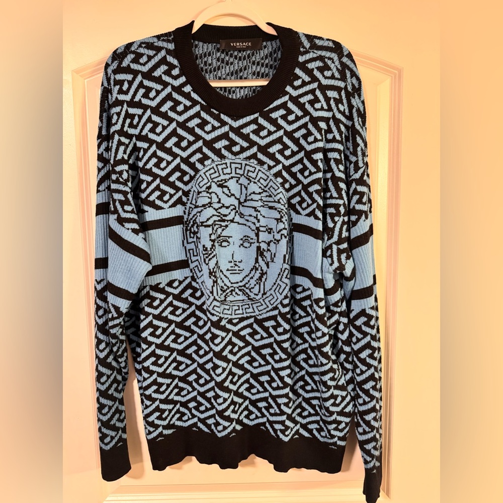 Versace Black and Blue Patterned Sweater
